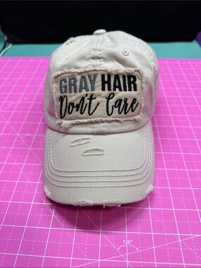 KBETHOS Beige 'Gray Hair Don't Care' Distressed Baseball Cap